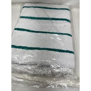 New: Sundream Throw Blanket - Sealed Plastic Bag - White Blanket / Teal Stripes